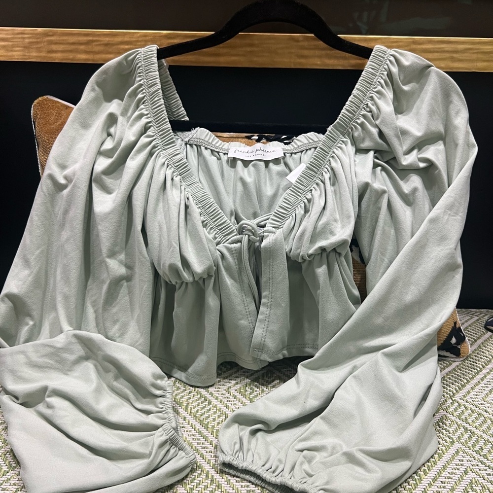 Frankie Phoenix Elegant Women's Sage Green Top - Picture 8 of 11